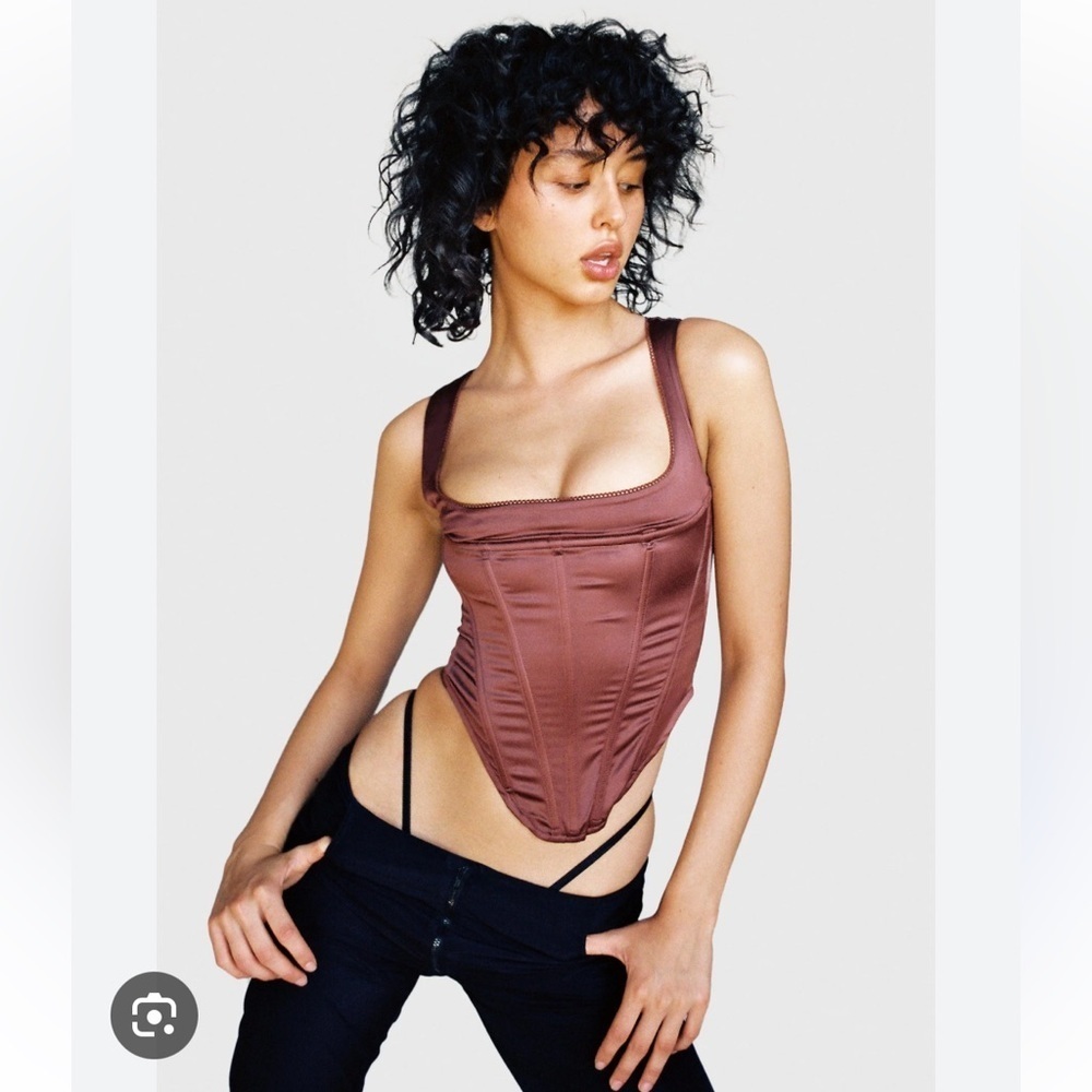 Miaou Campbell corset top in brown satin